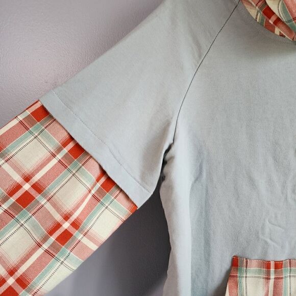 Light Green Pullover Hoodie with Plaid Front Pockets & Sleeve (NWOT) - Picture 10 of 13